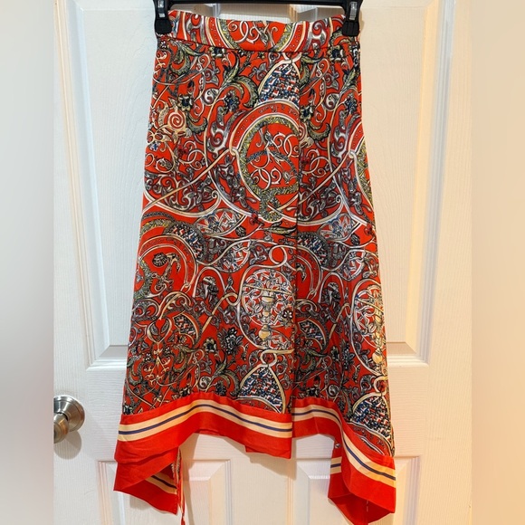 H&M Vibrant Orange Patterned Scarf Skirt Pleat on left side Fall Autumn 🍁 - Picture 1 of 5